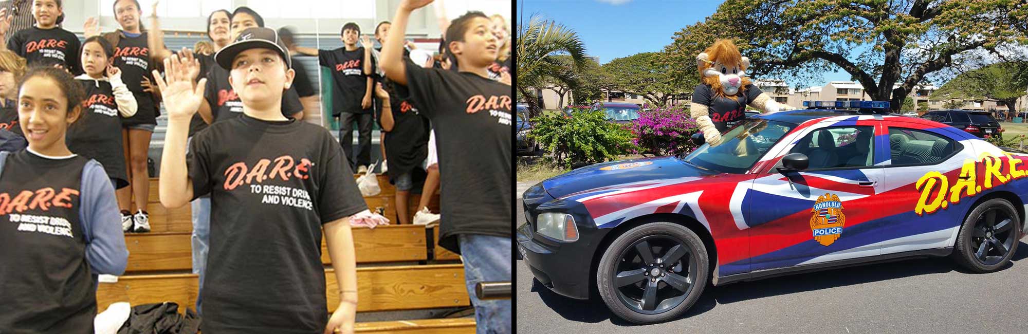 image of D.A.R.E.graduates and car
